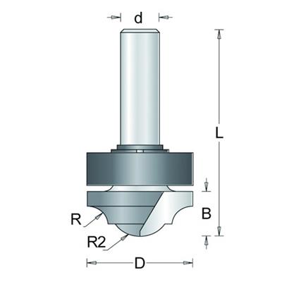 Profielfrees type D  met bovenlager 22mm radius 5.5mm HM no.147-8